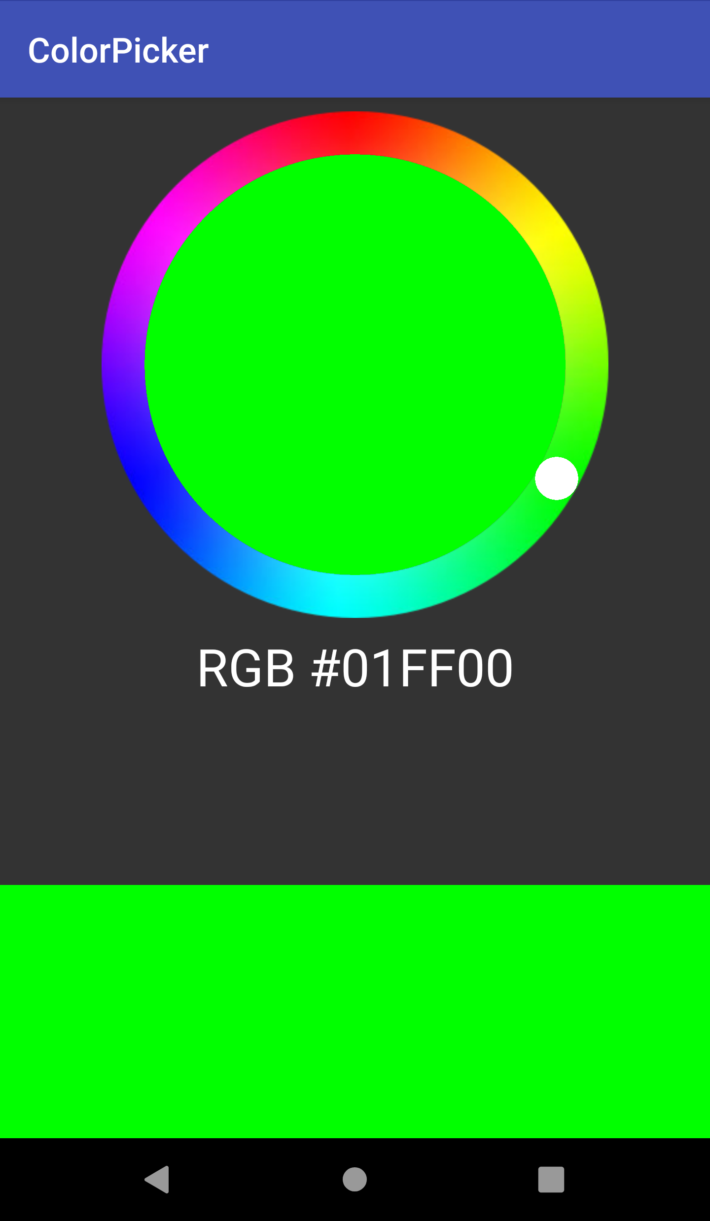 Screenshot of color picker, after moving to a new color