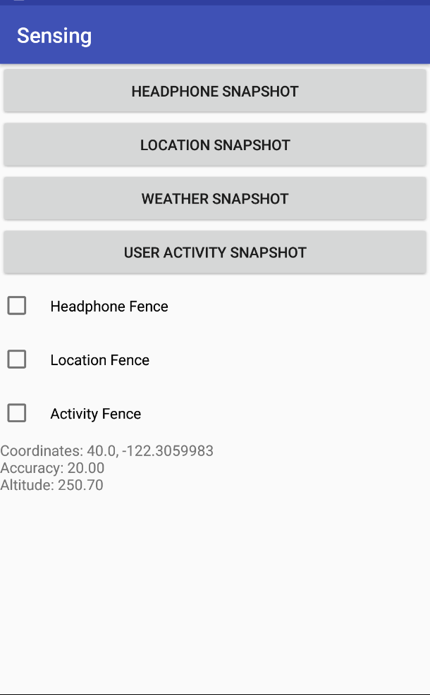 Screenshot of location snapshot