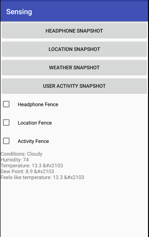 Screenshot of weather snapshot