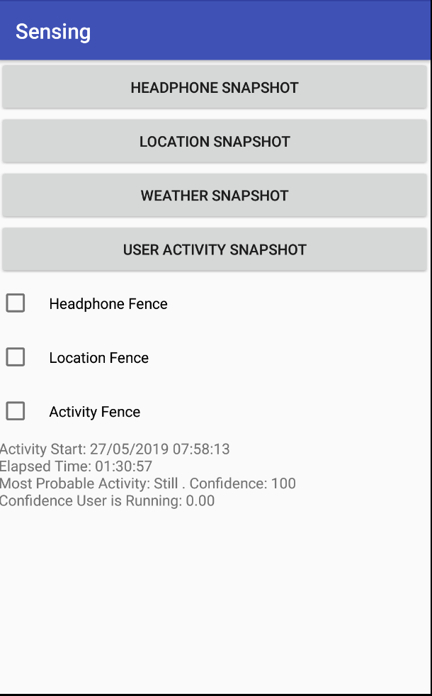 Screenshot of detected activity snapshot
